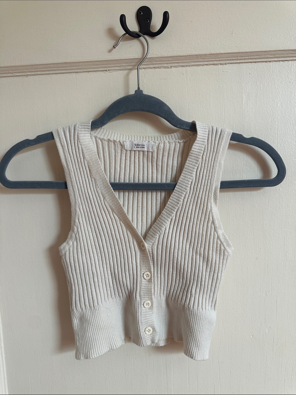 Cropped Cream Ribbed Knit Tank